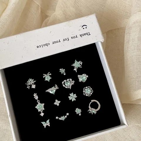 Minzgrün Strass Stern Herz Blume Ohrstecker Für Damen Koreanischer Stil Legierung Versilbert Kleine Zierliche Ohrringe Schmuck Geschenk