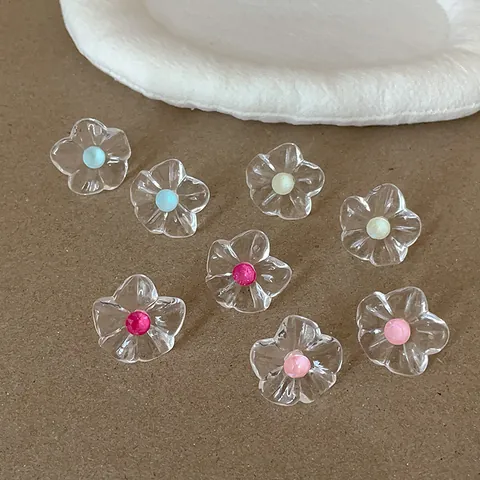 Pendientes de Botón de Resina con Flor Plisada Transparente para Mujer Joyería Floral de Estilo Coreano Simple Fresco Accesorio de Metal