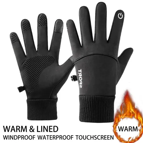 Men Winter Outdoor Gloves Waterproof Windproof Touchscreen Thermal Fleece Lined Non-Slip Driving Cycling Sport Mittens