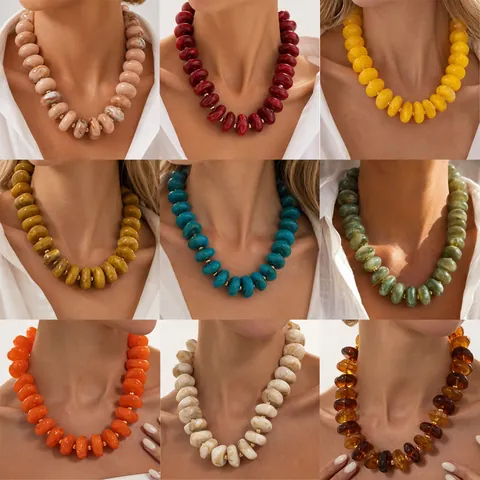 European Sweet Cool Candy Color Resin Beaded Necklace CCB Spacer Beads Marble Pattern Chunky Necklace Women Jewelry