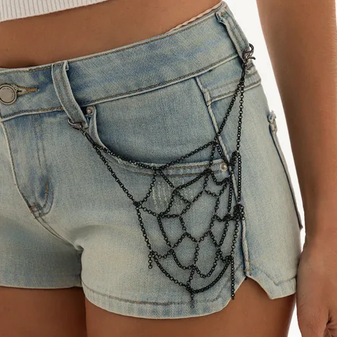 Gothic Punk Spider Web Pant Chain For Women Black Silver Metal Tassel Body Chain Harajuku Grunge Waist Chain Jewelry Gift