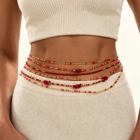 Bohemian Colorful Glass Seed Bead Elastic Waist Chain Body Chain For Women Vacation Irregular Stone Belly Chain Beach Jewelry