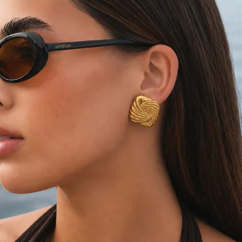 Orecchini a Bottone Quadrati in Acciaio Inossidabile da Donna Placcati in Oro 18K Motivo a Strisce a Spirale Gioielli Geometrici