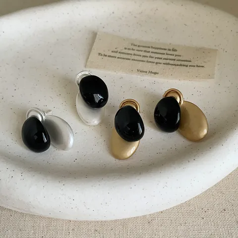 Pendientes de Botón de Metal Ovalados de Doble Cara Color de Contraste Esmalte Pendientes Geométricos para Mujer Joyas de Moda de Diseño Regalo