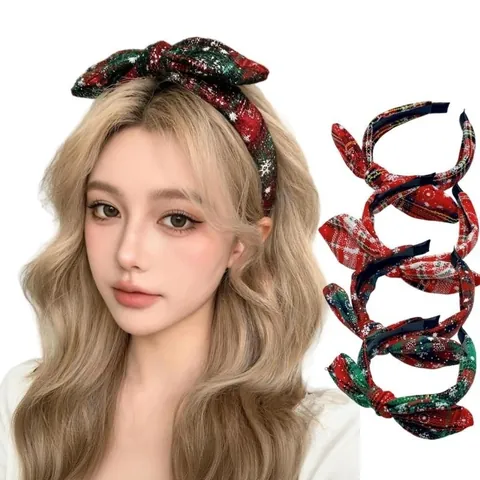 Weihnachten Karomuster Schleife Stirnband Für Damen Breit Schneeflocke Druck Haarreif Festival Haarschmuck Party Kopfschmuck Geschenk
