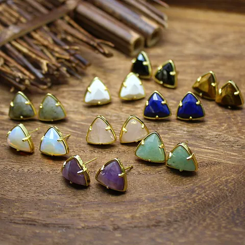Naturstein Dreieck Schnitt Geometrische Ohrstecker Einfache Kleine Vergoldete Kristall Ohrringe Für Frauen Mode Schmuck
