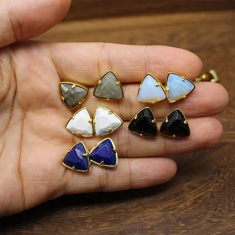 Naturstein Dreieck Schnitt Geometrische Ohrstecker Einfache Kleine Vergoldete Kristall Ohrringe Für Frauen Mode Schmuck