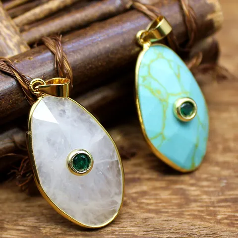 Geometrischer Naturstein Anhänger Unregelmäßiger Facettierter Kristall Mit Zirkonia Vergoldet Mode Schmuck Zubehör Für Damen