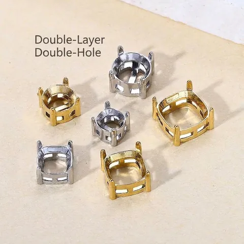 Titanium Steel Rhinestone Setting Base Double Hole Round Cushion Claw Setting For DIY Jewelry Accessory Finding