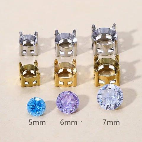 Titanium Steel Rhinestone Setting Base Double Hole Round Cushion Claw Setting For DIY Jewelry Accessory Finding