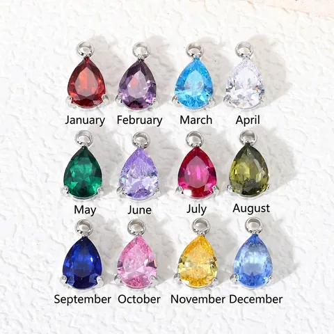Colgante Piedra de Nacimiento Circonia Forma Pera Acero Inoxidable Dije Gota de Agua Para Joyería DIY Accesorio Collar Mujer