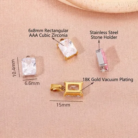 Colgante de Circonia Rectangular Piedra de Nacimiento Acero Inoxidable Chapado en Oro 18K Corte Radiante DIY Accesorios Collar