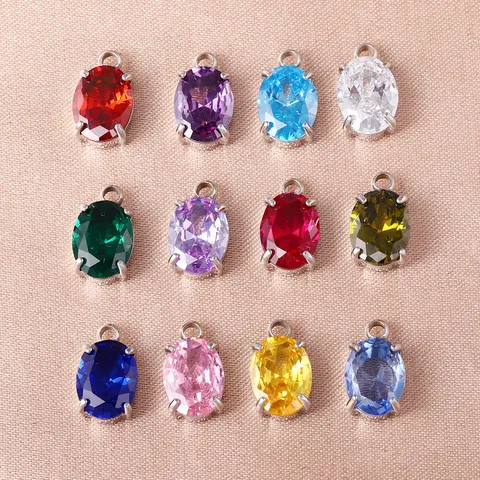 Pequeño Colgante de Circonia de Piedra de Nacimiento de 12 Meses Ovalado Accesorios de Joyería DIY Dije de Acero de Titanio Para Collar Pulsera Artesanía