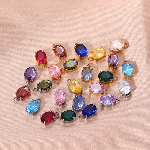 Pequeño Colgante de Circonia de Piedra de Nacimiento de 12 Meses Ovalado Accesorios de Joyería DIY Dije de Acero de Titanio Para Collar Pulsera Artesanía