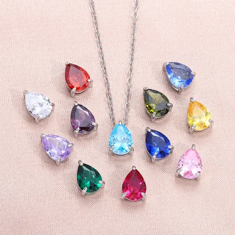 Collar con Colgante de Strass en Gota de Agua Acero Inoxidable Chapado en Oro 18K Para Mujer Doce Piedra de Nacimiento Cadena de Clavícula Minimalista Joyería Regalo