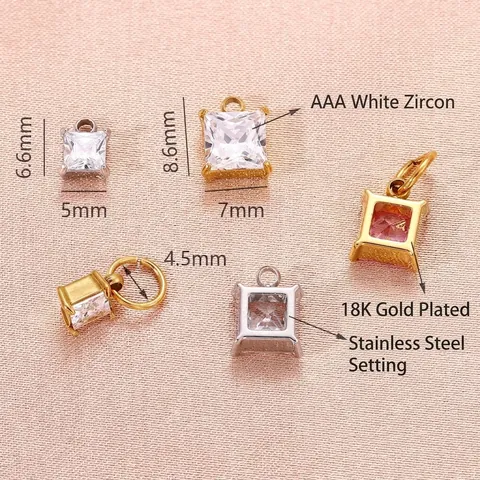 Colgante de Piedra de Nacimiento Cuadrado Acero Inoxidable Circonia Baño de Oro 18K DIY Creación de Joyas Collar Pulsera