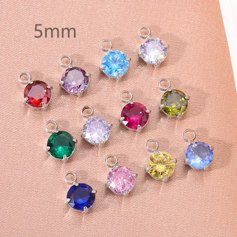 5mm Ronde AAA Zirconia Geboortesteen Hanger Titanium Staal Zetting DIY Sieraden Accessoires Voor Kettingen