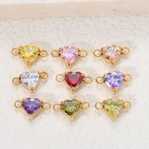 Roestvrij Stalen Hart Zirconia Geboortesteen Connector Hangers Voor DIY Armband Ketting Maken Elegante Sieraden Accessoires Cadeaus