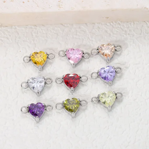 Roestvrij Stalen Hart Zirconia Geboortesteen Connector Hangers Voor DIY Armband Ketting Maken Elegante Sieraden Accessoires Cadeaus