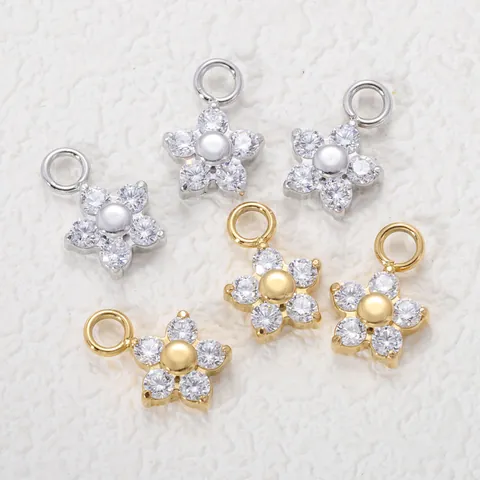 Mini Flower Zirconia Pendant 316 Stainless Steel DIY Earring Necklace Jewelry Finding Charm For Women Inlaid Accessory