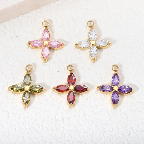Four-leaf Clover Zirconia Pendant Stainless Steel 18K Gold Plated DIY Necklace Bracelet Charms For Jewelry Making