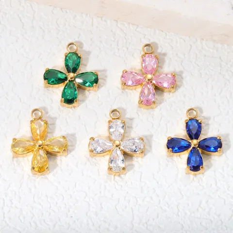 Stainless Steel Four Leaf Clover Zirconia Pendant Electroplated Gold Silver Zircon DIY Charm For Necklace Bracelet Jewelry Making
