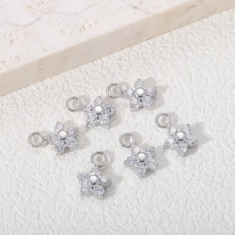 Mini Flower Zirconia Pendant 316 Stainless Steel DIY Earring Necklace Jewelry Finding Charm For Women Inlaid Accessory