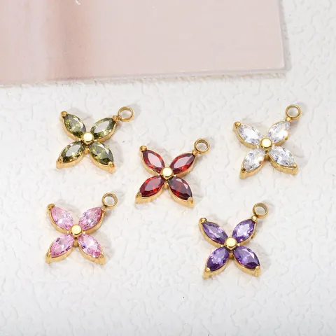 Four-leaf Clover Zirconia Pendant Stainless Steel 18K Gold Plated DIY Necklace Bracelet Charms For Jewelry Making