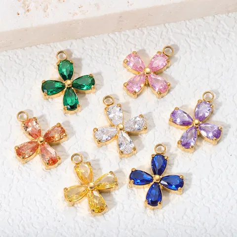 Stainless Steel Four Leaf Clover Zirconia Pendant Electroplated Gold Silver Zircon DIY Charm For Necklace Bracelet Jewelry Making