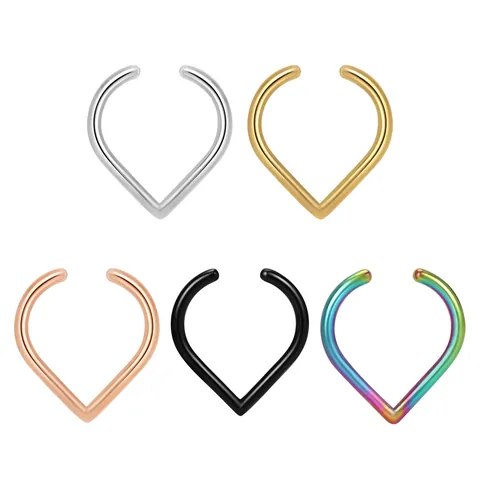 Stainless Steel Waterdrop Fake Nose Ring Non-Piercing Clip On Septum Ring Ear Cartilage Clip Punk Body Jewelry For Unisex