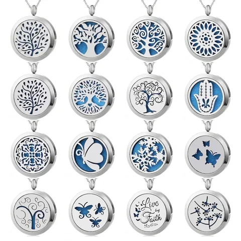 Collar con Colgante Difusor de Aceites Esenciales de Aromaterapia Redondo de Acero Inoxidable Joyería de Medallón de Árbol de la Vida Hueco para Mujer