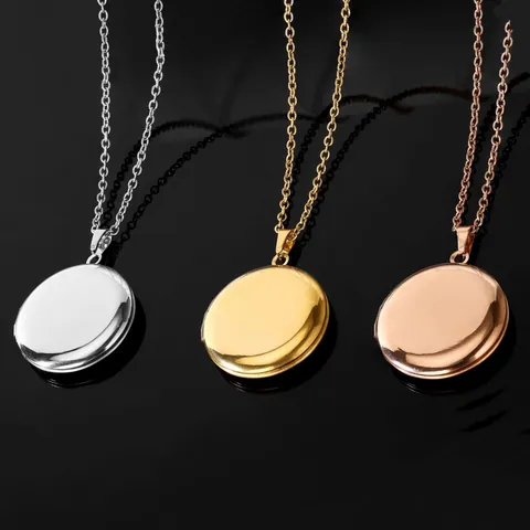 Collar de Relicario Redondo de Acero Inoxidable con Superficie de Espejo Pulida Oro Plata Oro Rosa Joyería Conmemorativa Mujer Hombre