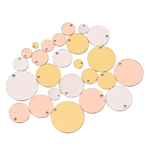 Colgante de Disco Redondo de Acero Inoxidable Pulido Espejo para Grabado Láser Etiquetas de Perro DIY Joyería Fabricación Hallazgos Oro Plata Oro Rosa