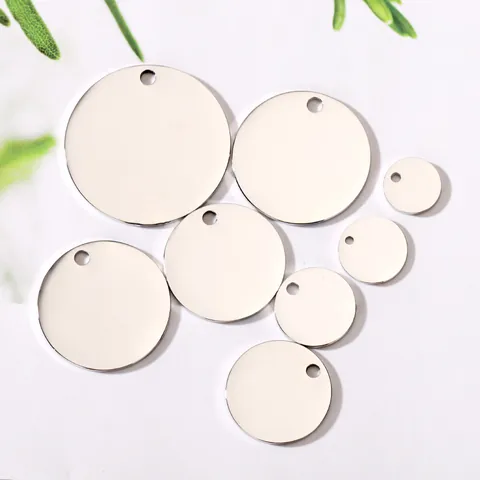 Colgante de Disco Redondo de Acero Inoxidable Pulido Espejo para Grabado Láser Etiquetas de Perro DIY Joyería Fabricación Hallazgos Oro Plata Oro Rosa