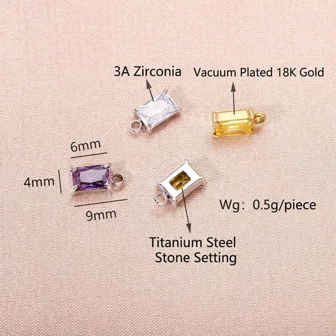 Colgante de Circonia Rectangular Piedra de Nacimiento Acero Inoxidable Chapado en Oro 18K Solo Colgante Joyería DIY