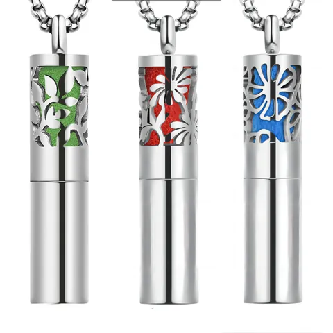 Collar Difusor de Aromaterapia de Acero Inoxidable Colgante de Botella de Perfume Cilindro Hueco Collar para Aceites Esenciales Mujer Hombre