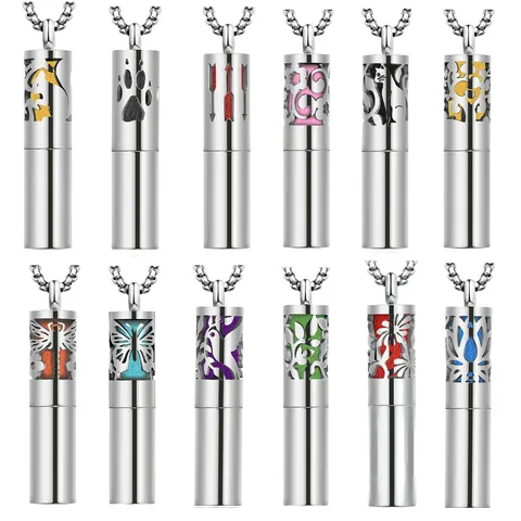 Collar Difusor de Aromaterapia de Acero Inoxidable Colgante de Botella de Perfume Cilindro Hueco Collar para Aceites Esenciales Mujer Hombre