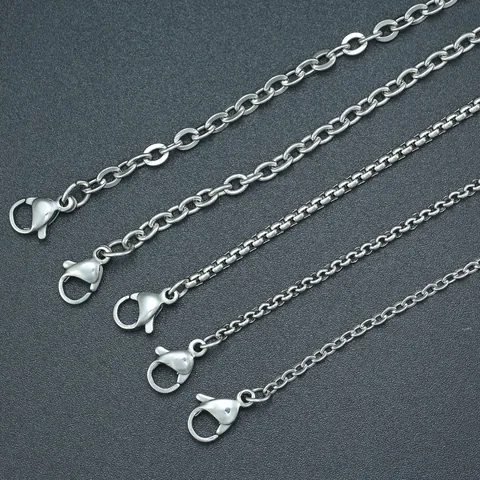 304 Stainless Steel Necklace Chain For Men Women Silver Black Cross Box Pearl Chain Link DIY Jewelry Accessories Basic Necklace Chain
