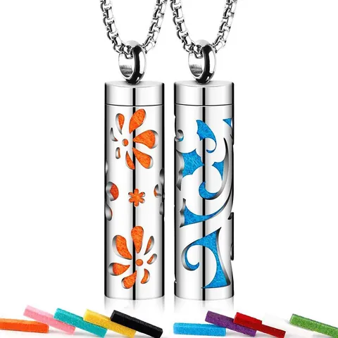 Collar con Colgante de Botella de Perfume de Aromaterapia de Acero Inoxidable Difusor de Aceite Esencial con Núcleo de Algodón