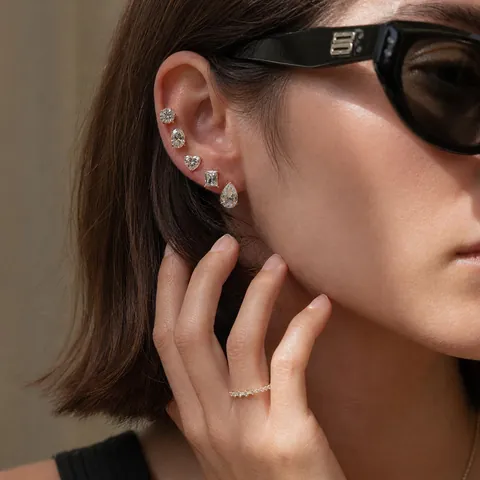 Minimalistische 304 Roestvrij Staal Zirconia Oorknopjes Voor Dames Goud Geometrisch Hart Rond Vierkant Sieraden