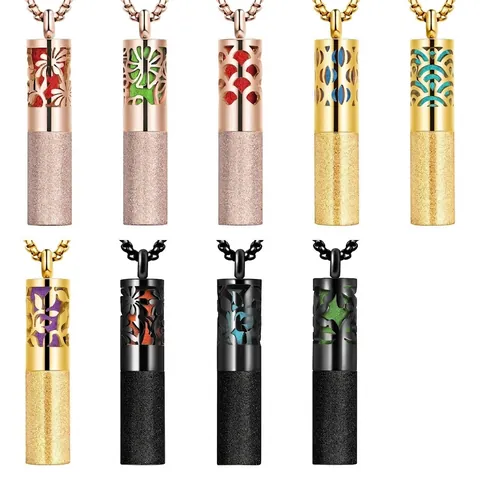 Collar Difusor de Aromaterapia de Acero Inoxidable Colgante de Frasco de Perfume Esmerilado Cadena de Suéter de Flor Calada Joyería Mujer