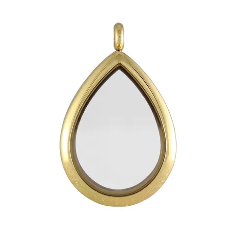 Stainless Steel Teardrop Floating Locket Pendant With Glass Rhinestone Inlaid Memorial Charm Jewelry For Women Necklace Accessory