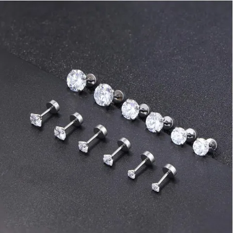 Minimalistische Titanstahl Zirkonia Ohrstecker Für Damen AAA Rund Zirkonia Vier Krallen Flache Rückseite Schraube Knorpel Piercing Schmuck
