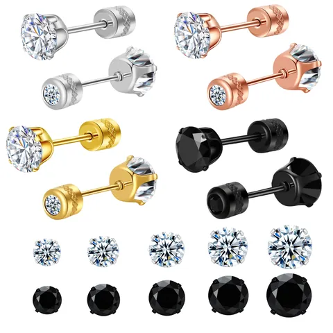 Double Sided Zirconia Stud Earrings Stainless Steel Four Prong Double Head Zirconia Earrings For Women Daily Jewelry