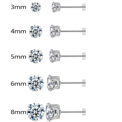 Titanium Steel AAA Zirconia Stud Earrings Flat Back Round CZ Ear Bone Stud Earrings For Women Men Stainless Steel Piercing Jewelry