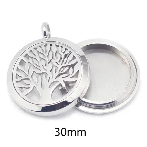 Collier Diffuseur d'Huiles Essentielles Arbre de Vie en Acier Inoxydable Pendentif d'Aromathérapie Rond Bijoux pour Femmes