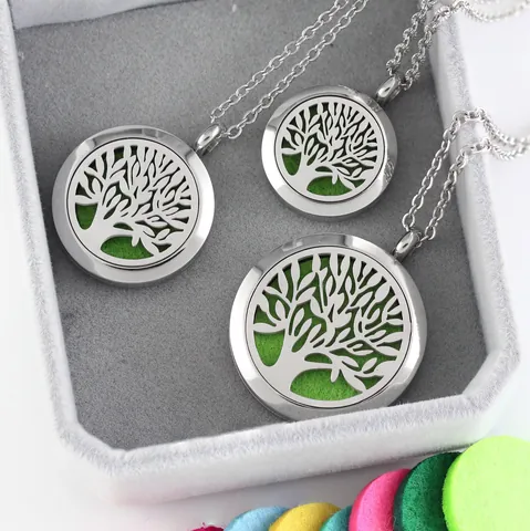 Collar con Colgante Difusor de Aceite Esencial de Aromaterapia de Acero Inoxidable Joyería de Strass de Árbol de la Vida Hueco para Mujeres Hombres