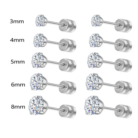 Double Sided Zirconia Stud Earrings Stainless Steel Four Prong Double Head Zirconia Earrings For Women Daily Jewelry