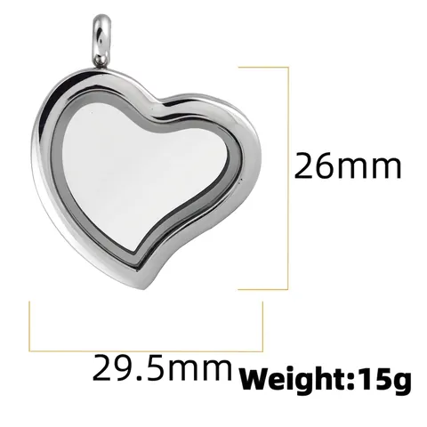 Heart Shaped Floating Locket Pendant Necklace Stainless Steel Glass Memory Frame Jewelry For Women Gold Silver Rhinestone Necklace