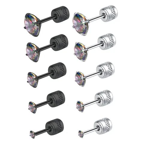 Boucles d'Oreilles Clous en Acier Inoxydable Strass Arcobaleno pour Femmes Hommes Quatre Griffes Fermoir à Vis à Double Tête Bijoux de Piercing